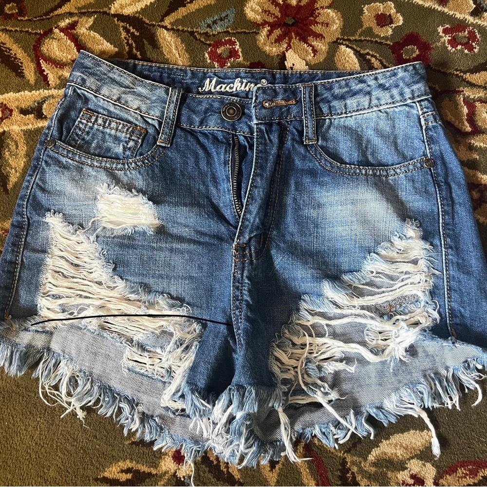 Machine Women's Ripped Blue Jean Shorts